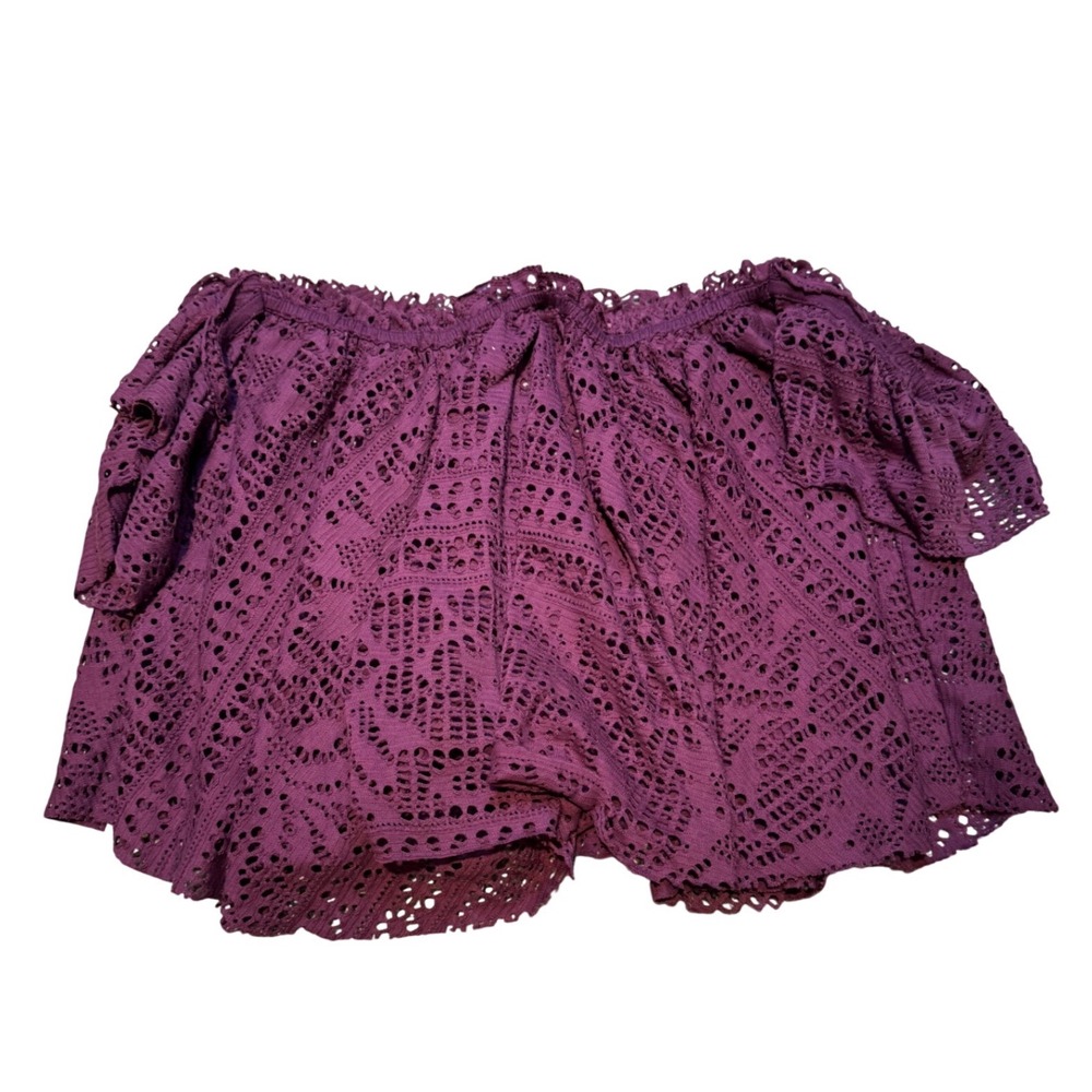 Free People Beach Plum Purple Eyelet Lace Off The Shoulder Crop Top Womens Med - Picture 7 of 10